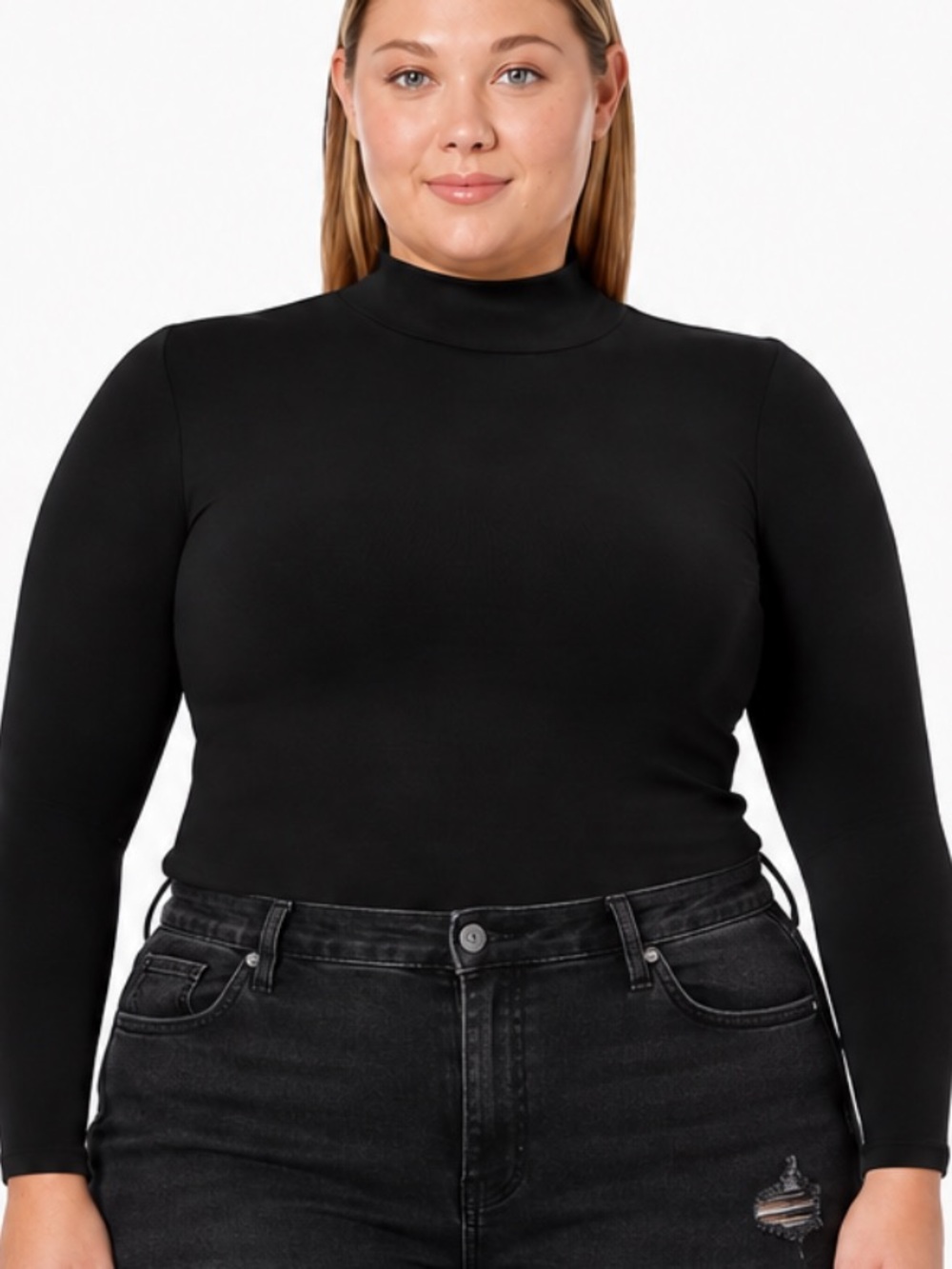 Mock Turtleneck Long Sleeve Crop Top-XXL